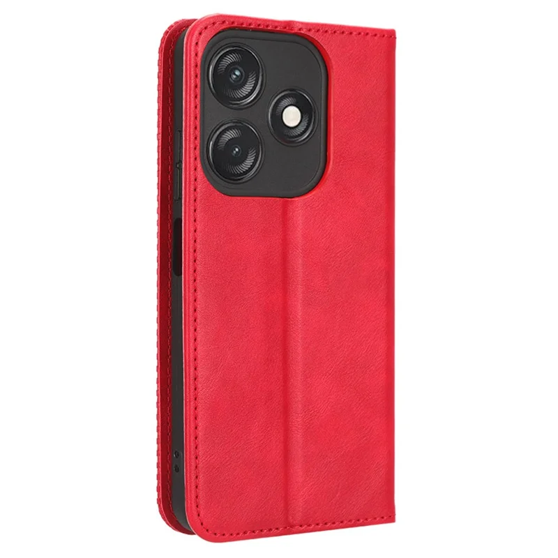 For TECNO Spark 10C 4G Wallet Phone Case Anti-Dust Stand PU Leather Protective Cover with Retro Texture - Red