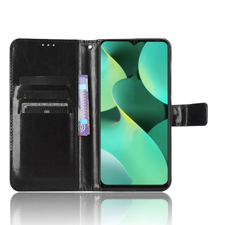 PU Leather Flip Cover for TECNO Spark 10C 4G Anti-Dorp Wallet Case Crazy Horse Texture Stand Phone Shell - Black
