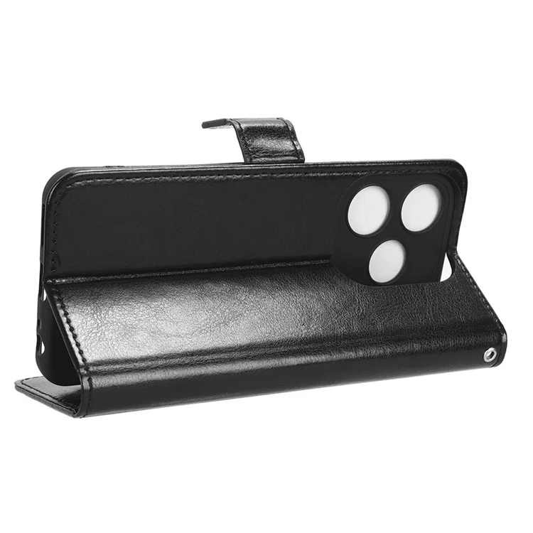 PU Leather Flip Cover for TECNO Spark 10C 4G Anti-Dorp Wallet Case Crazy Horse Texture Stand Phone Shell - Black