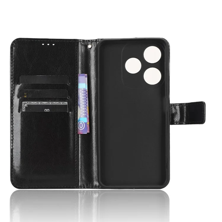 PU Leather Flip Cover for TECNO Spark 10C 4G Anti-Dorp Wallet Case Crazy Horse Texture Stand Phone Shell - Black