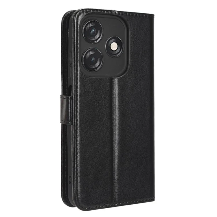 PU Leather Flip Cover for TECNO Spark 10C 4G Anti-Dorp Wallet Case Crazy Horse Texture Stand Phone Shell - Black