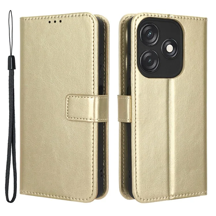 PU Leather Flip Cover for TECNO Spark 10C 4G Anti-Dorp Wallet Case Crazy Horse Texture Stand Phone Shell - Gold