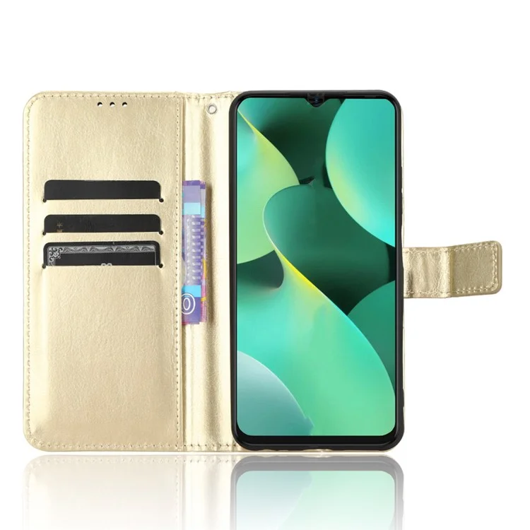 PU Leather Flip Cover for TECNO Spark 10C 4G Anti-Dorp Wallet Case Crazy Horse Texture Stand Phone Shell - Gold
