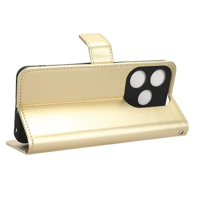 PU Leather Flip Cover for TECNO Spark 10C 4G Anti-Dorp Wallet Case Crazy Horse Texture Stand Phone Shell - Gold