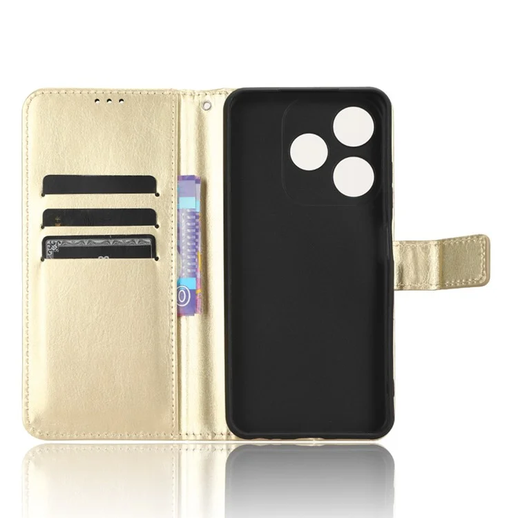 PU Leather Flip Cover for TECNO Spark 10C 4G Anti-Dorp Wallet Case Crazy Horse Texture Stand Phone Shell - Gold