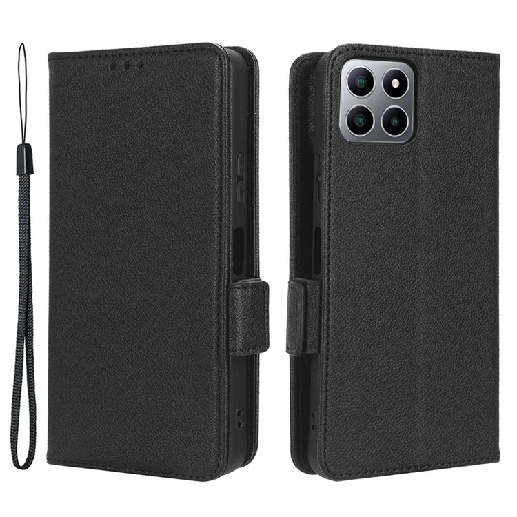 Para Boost Mobile Celero 5G+ PU Leather Wallet Litchi Texture Protective Case Stand Phone Cover com Alça - Preto