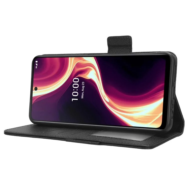 Para Boost Mobile Celero 5G+ PU Leather Wallet Litchi Texture Protective Case Stand Phone Cover com Alça - Preto
