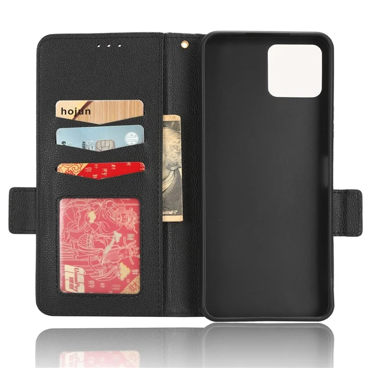 Para Boost Mobile Celero 5G+ PU Leather Wallet Litchi Texture Protective Case Stand Phone Cover com Alça - Preto