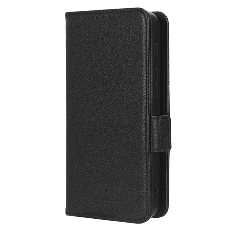 Para Boost Mobile Celero 5G+ PU Leather Wallet Litchi Texture Protective Case Stand Phone Cover com Alça - Preto