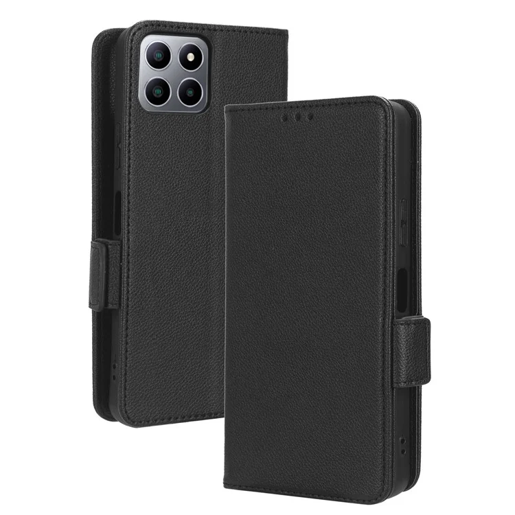 Para Boost Mobile Celero 5G+ PU Leather Wallet Litchi Texture Protective Case Stand Phone Cover com Alça - Preto