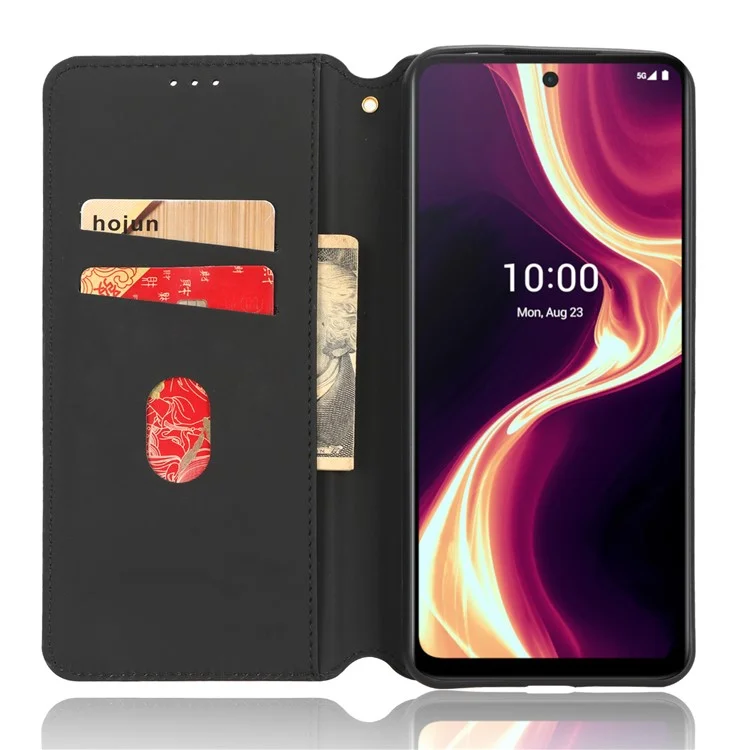 For Boost Mobile Celero 5G+ Phone Leather Case Rhombus Imprinted Cover with Stand Wallet - Black