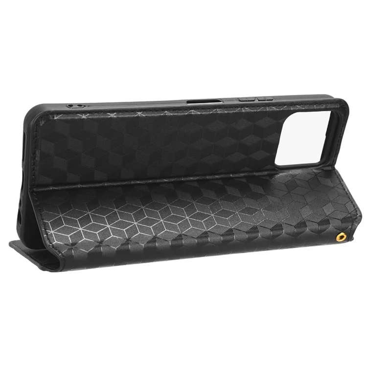 For Boost Mobile Celero 5G+ Phone Leather Case Rhombus Imprinted Cover with Stand Wallet - Black