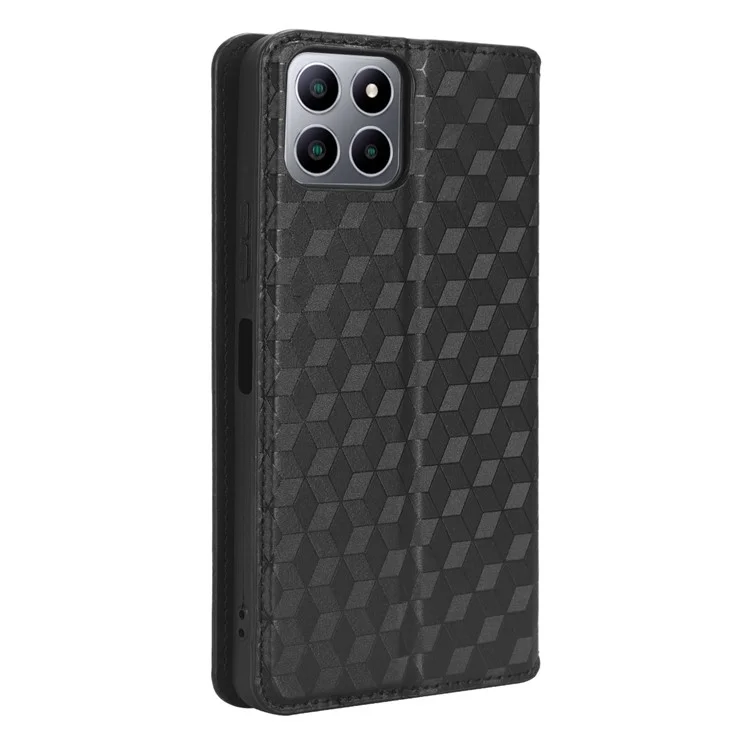 For Boost Mobile Celero 5G+ Phone Leather Case Rhombus Imprinted Cover with Stand Wallet - Black