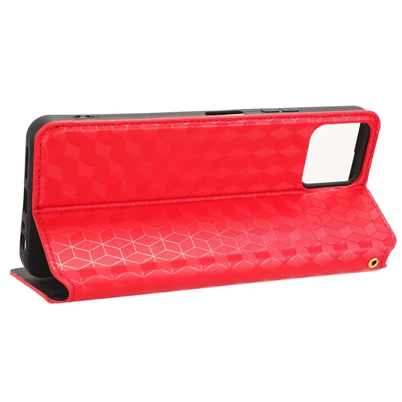For Boost Mobile Celero 5G+ Phone Leather Case Rhombus Imprinted Cover with Stand Wallet - Red