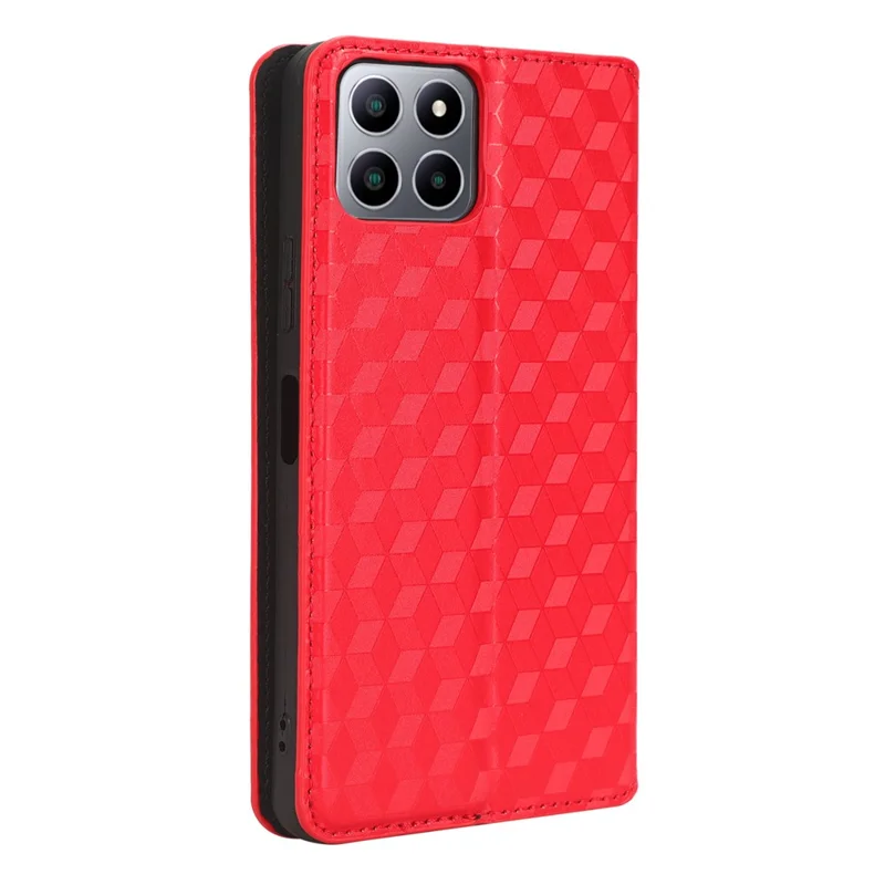 For Boost Mobile Celero 5G+ Phone Leather Case Rhombus Imprinted Cover with Stand Wallet - Red