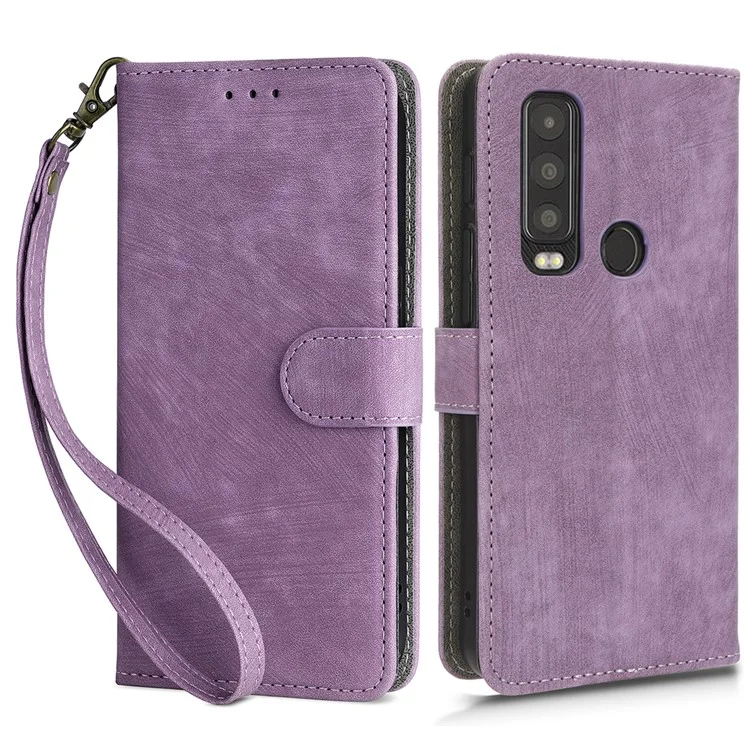 For Motorola Defy 2 5G / Cat S75 5G Phone Wallet Cover PU Leather RFID Blocking Stand Case with Strap - Purple
