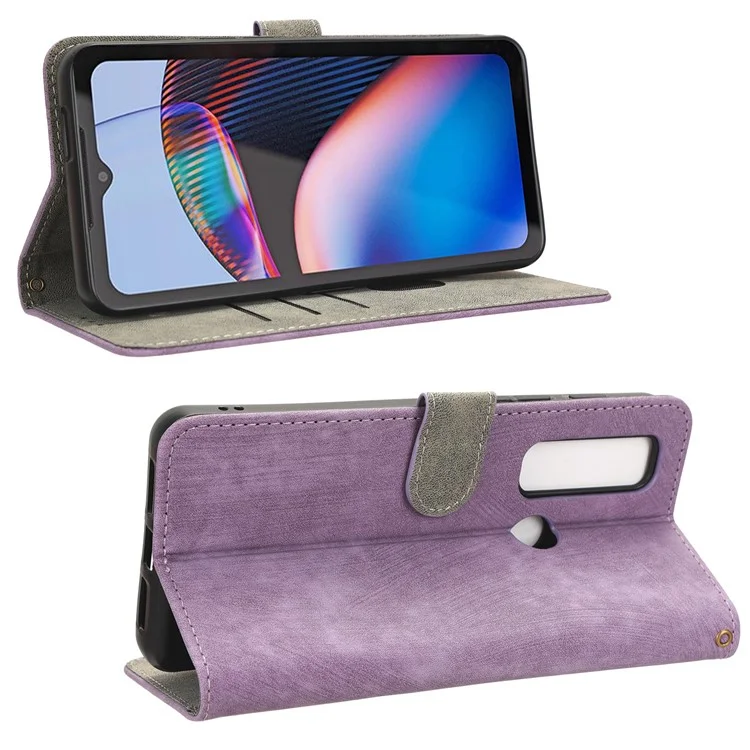 For Motorola Defy 2 5G / Cat S75 5G Phone Wallet Cover PU Leather RFID Blocking Stand Case with Strap - Purple