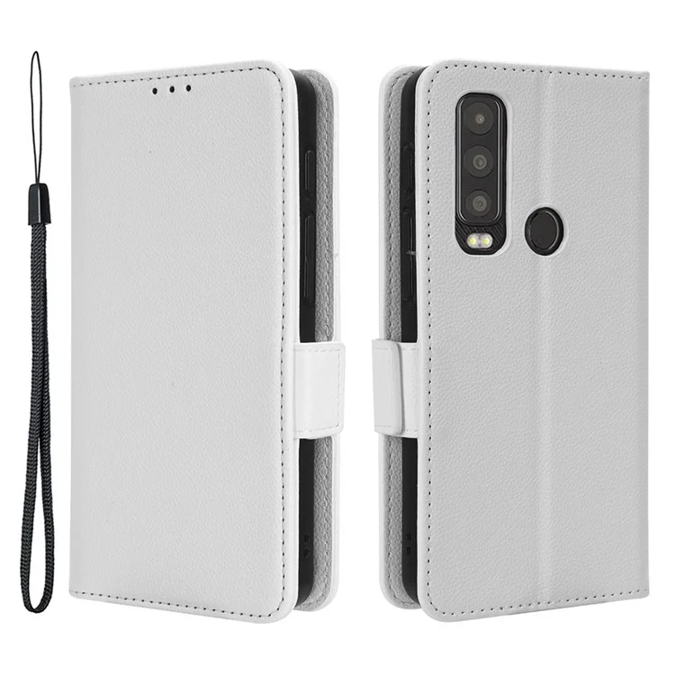 For Motorola Defy 2 5G / Cat S75 5G PU Leather Wallet Case Litchi Texture Flip Stand Phone Cover with Strap - White
