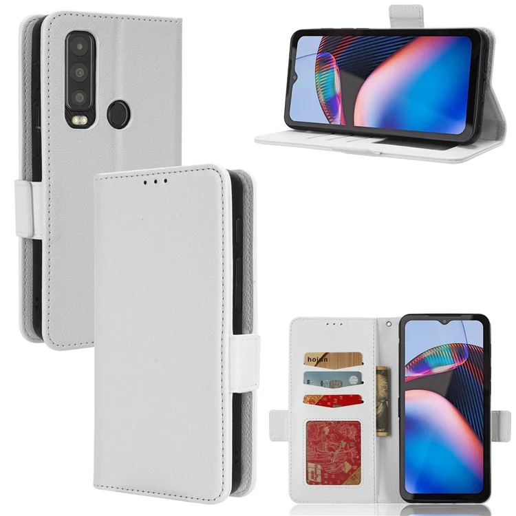 For Motorola Defy 2 5G / Cat S75 5G PU Leather Wallet Case Litchi Texture Flip Stand Phone Cover with Strap - White