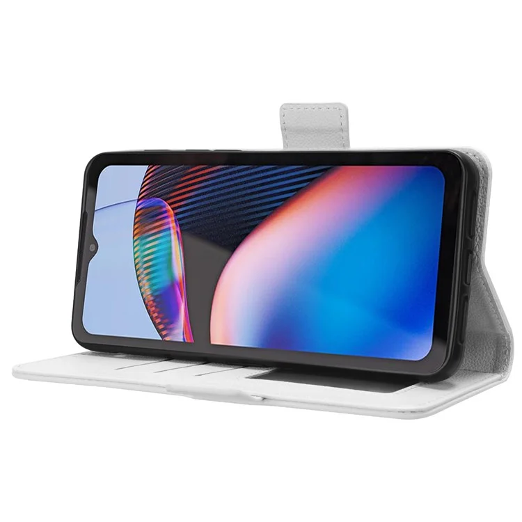 For Motorola Defy 2 5G / Cat S75 5G PU Leather Wallet Case Litchi Texture Flip Stand Phone Cover with Strap - White