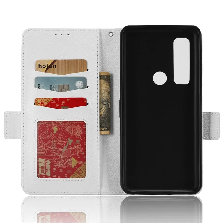 For Motorola Defy 2 5G / Cat S75 5G PU Leather Wallet Case Litchi Texture Flip Stand Phone Cover with Strap - White