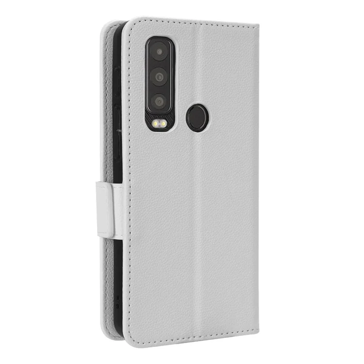 For Motorola Defy 2 5G / Cat S75 5G PU Leather Wallet Case Litchi Texture Flip Stand Phone Cover with Strap - White
