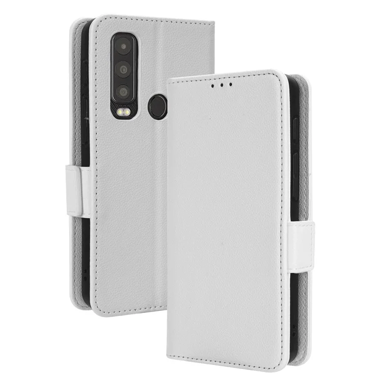 For Motorola Defy 2 5G / Cat S75 5G PU Leather Wallet Case Litchi Texture Flip Stand Phone Cover with Strap - White