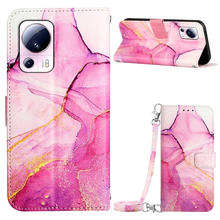 Кожаный чехол YB Pattern Printing Series-6 для Xiaomi 13 Lite / Civi 2 5G, мраморный принт, бумажник, подставка, анти-удар - Розовый / Фиолетовый / Золотой LS001