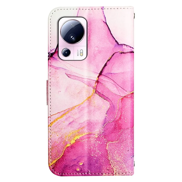 Кожаный чехол YB Pattern Printing Series-6 для Xiaomi 13 Lite / Civi 2 5G, мраморный принт, бумажник, подставка, анти-удар - Розовый / Фиолетовый / Золотой LS001