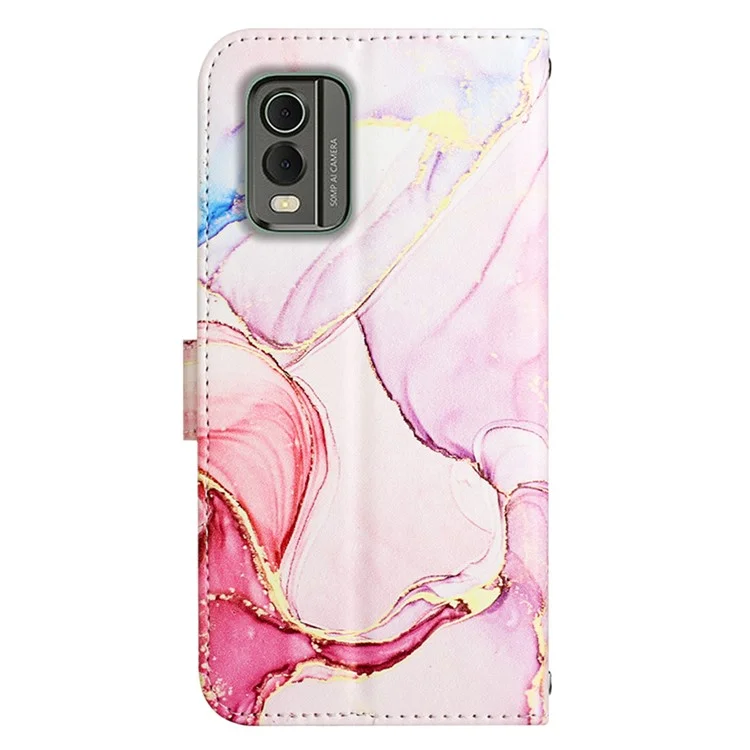 YB Pattern Printing Leather Series-5 pour Nokia C32 (TA-1534) Marble Pattern Phone Case Wallet Stand Cover avec sangle - Rose Gold LS005