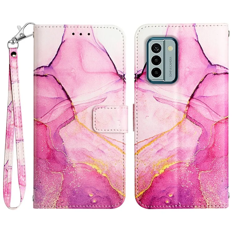 YB Pattern Printing Leather Series-5 Flip Cover para Nokia G22, estuche protector de cartera de soporte con patrón de mármol - Rosa+Púrpura+Oro LS001