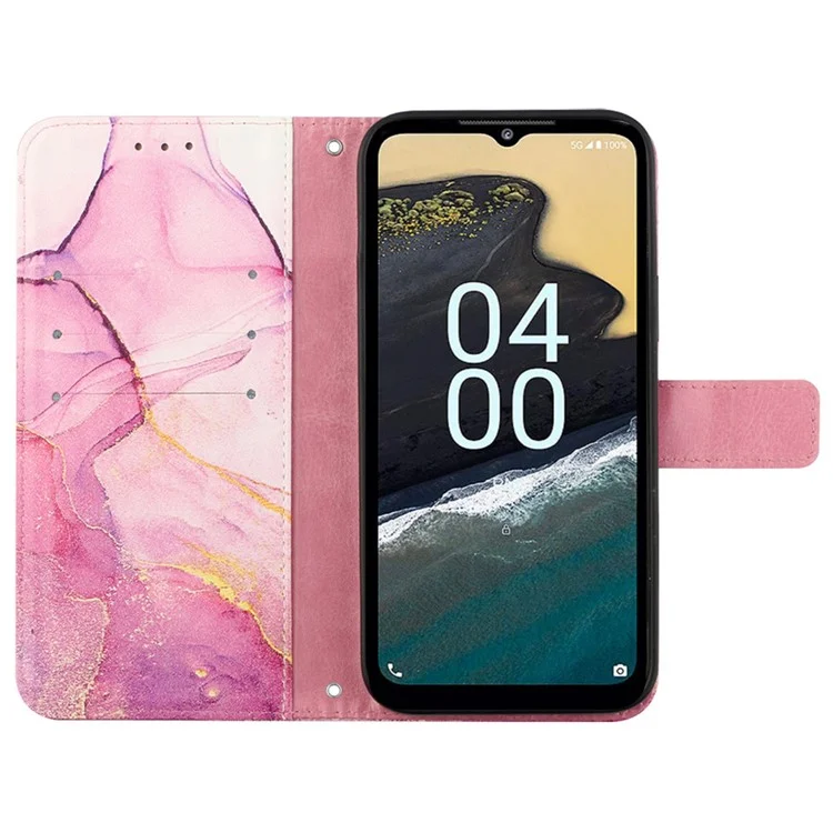 YB Pattern Printing Leather Series-5 Flip Cover para Nokia G22, estuche protector de cartera de soporte con patrón de mármol - Rosa+Púrpura+Oro LS001