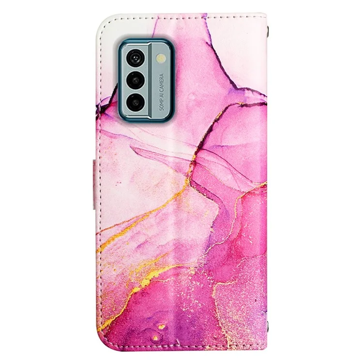YB Pattern Printing Leather Series-5 Flip Cover para Nokia G22, estuche protector de cartera de soporte con patrón de mármol - Rosa+Púrpura+Oro LS001