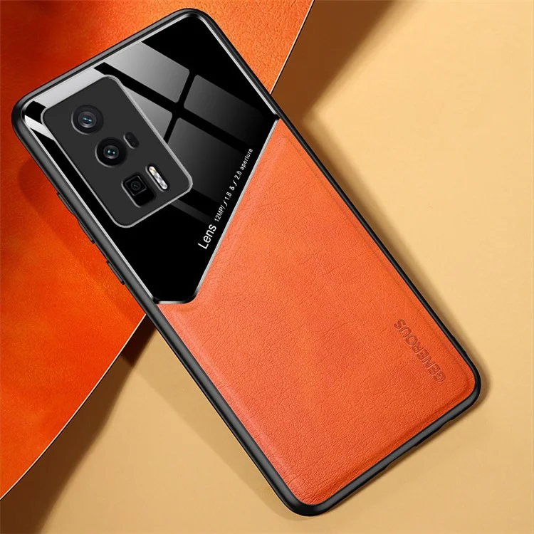Per Xiaomi Poco F5 Pro 5G / Redmi K60 Pro 5G / K60 5G Custodia per telefono in pelle sintetica TPU + PC Supporto magnetico per auto - Arancione