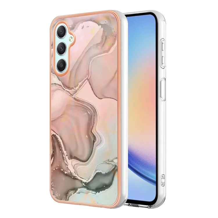 YB IMD Series-16 for Samsung Galaxy A24 4G (162.1 x 77.6 x 8.3mm) , IMD 2.0mm Electroplating Marble Pattern Phone Cover - Pink