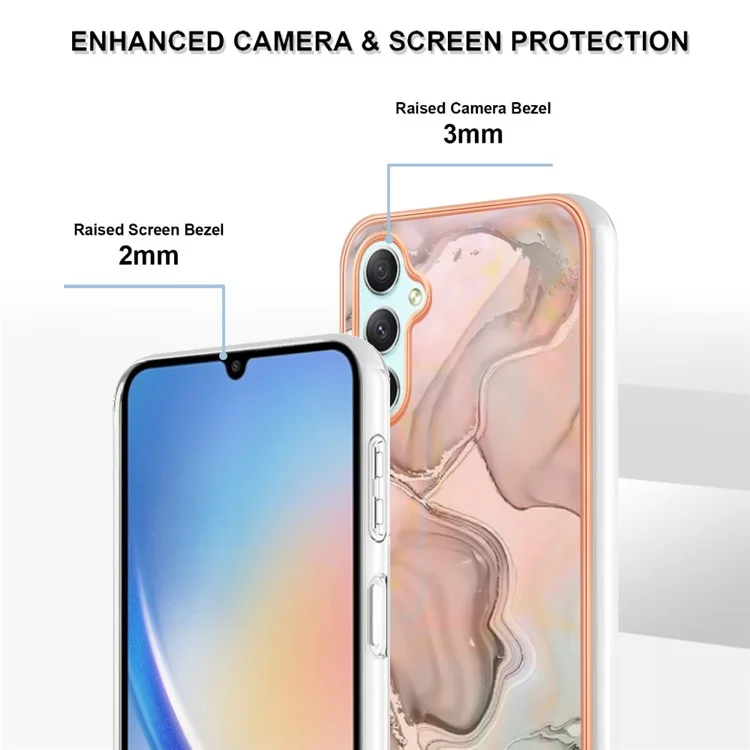 YB IMD Series-16 for Samsung Galaxy A24 4G (162.1 x 77.6 x 8.3mm) , IMD 2.0mm Electroplating Marble Pattern Phone Cover - Pink