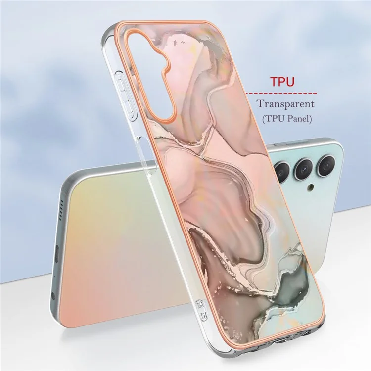 YB IMD Series-16 for Samsung Galaxy A24 4G (162.1 x 77.6 x 8.3mm) , IMD 2.0mm Electroplating Marble Pattern Phone Cover - Pink