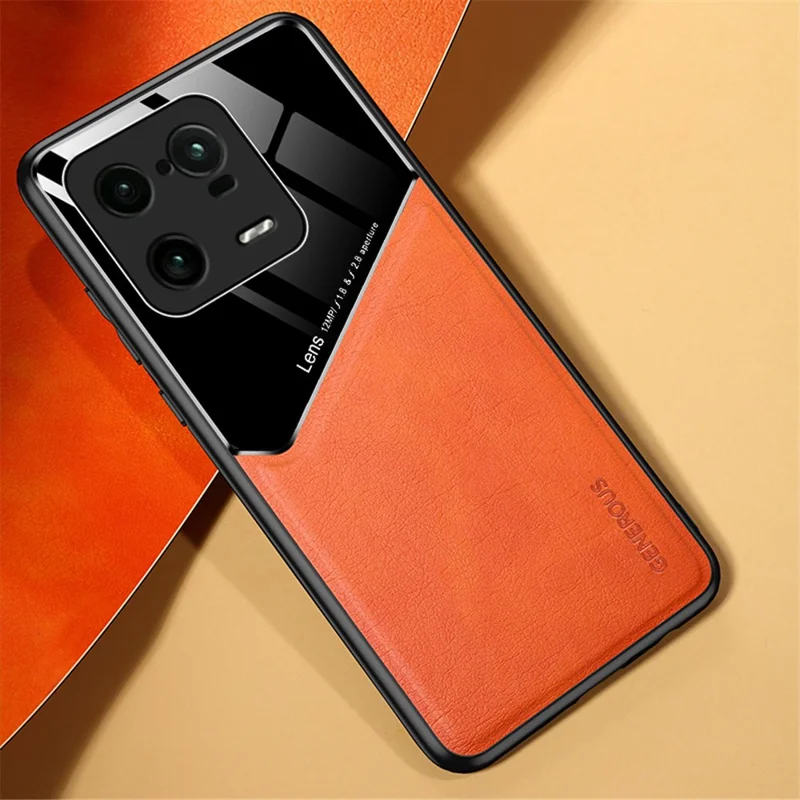 Anti-Dorp Slim Case für Xiaomi 13 Pro 5G TPU PC PU Leder Handyhülle mit Magnetischer Autohalterung - Orange