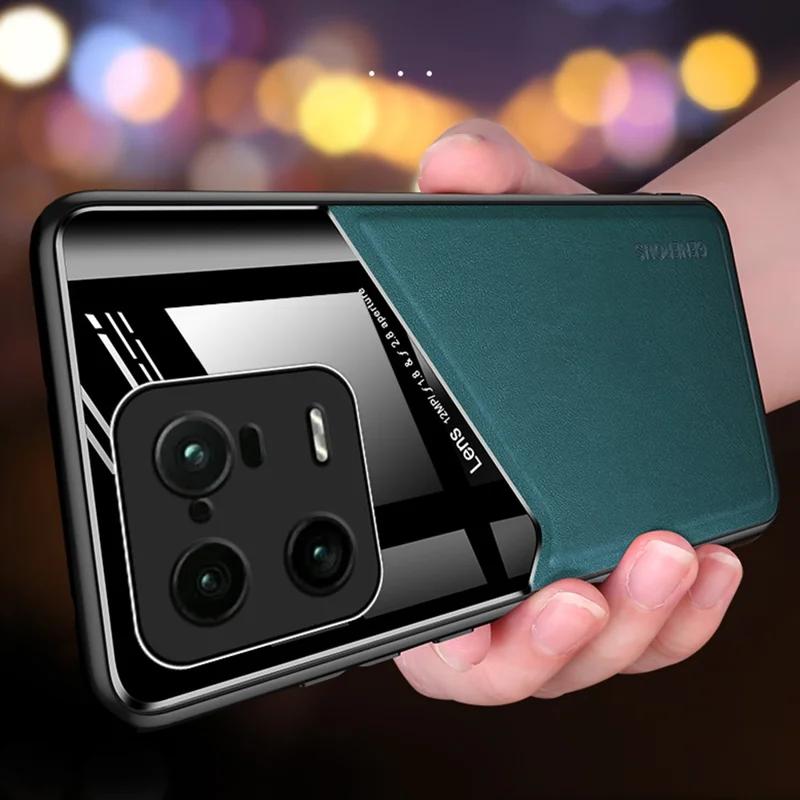 Anti-Dorp Slim Case für Xiaomi 13 Pro 5G TPU PC PU Leder Handyhülle mit Magnetischer Autohalterung - Orange