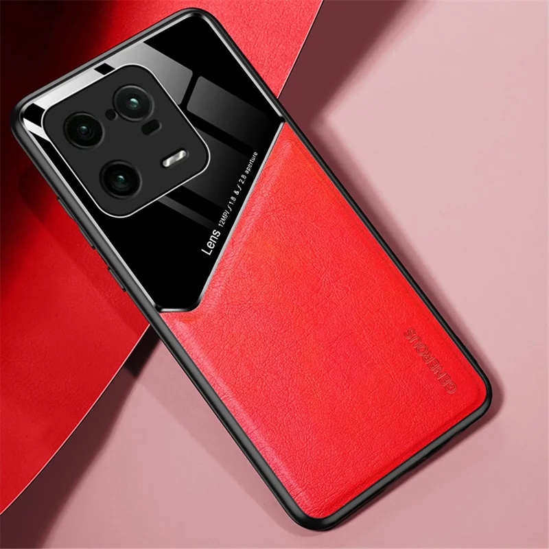 Anti-Dorp Slim Case for Xiaomi 13 Pro 5G TPU PC PU Leather Phone Case Support Magnetic Car Mount - Red