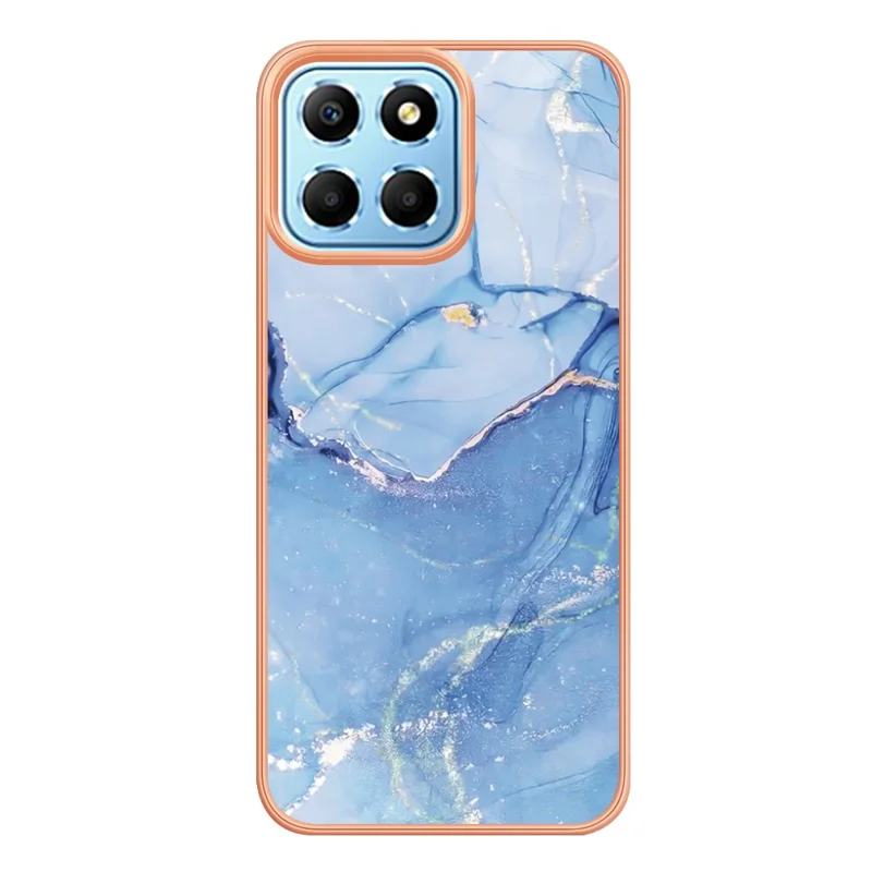 YB IMD Series-16 Style E Marble Pattern TPU Case for Honor X8 5G , Electroplating 2.0mm IMD Phone Cover - Blue