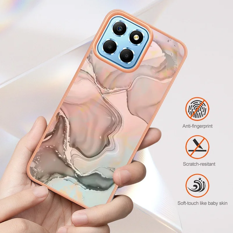 YB IMD Series-16 Style E Marble Pattern TPU Case for Honor X8 5G , Electroplating 2.0mm IMD Phone Cover - Blue