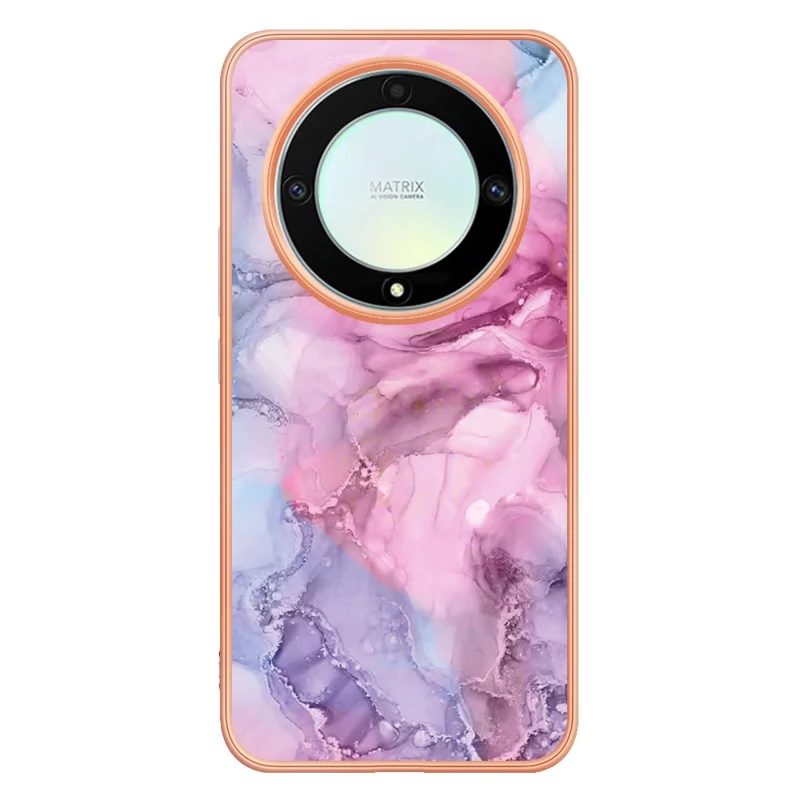 YB IMD Series-16 Style E TPU Phone Case for Honor X9a 5G / Magic5 Lite 5G / X40 5G , Marble Pattern 2.0mm IMD Electroplating Cover - Rose