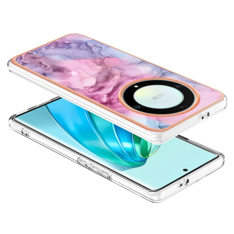 YB IMD Series-16 Style E TPU Phone Case for Honor X9a 5G / Magic5 Lite 5G / X40 5G , Marble Pattern 2.0mm IMD Electroplating Cover - Rose