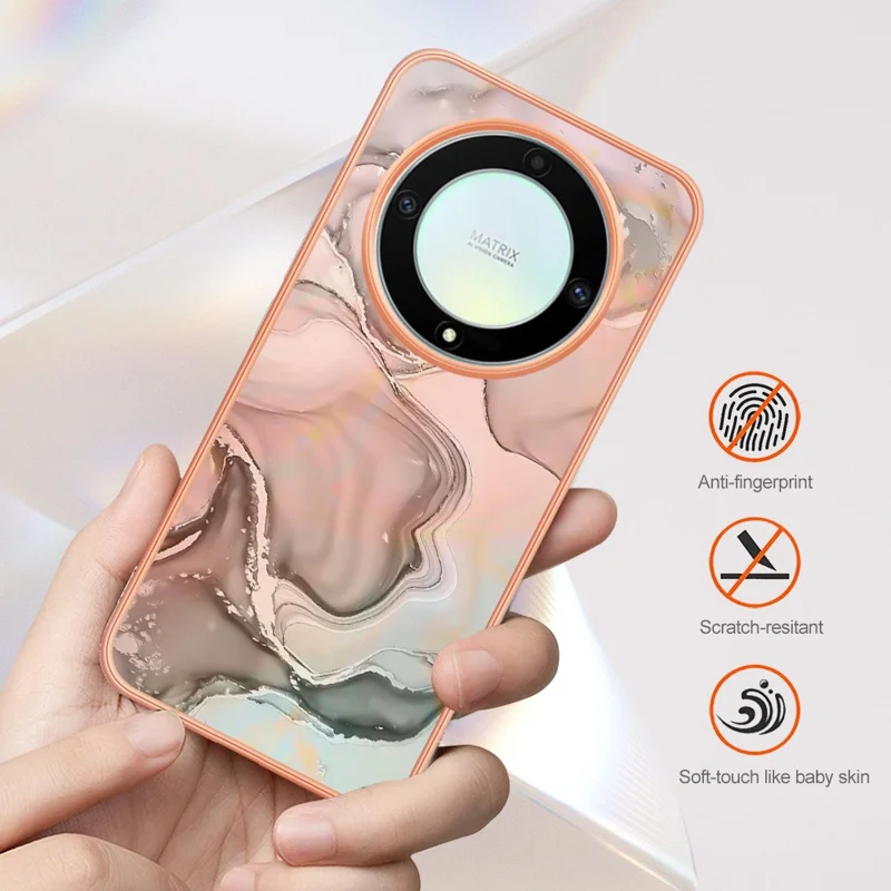YB IMD Series-16 Style E TPU Phone Case for Honor X9a 5G / Magic5 Lite 5G / X40 5G , Marble Pattern 2.0mm IMD Electroplating Cover - Rose