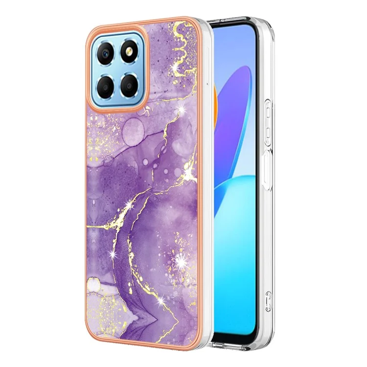 YB IMD Series-2 Für Honor X8 5G Elektroplatierung Handyhülle IMD Marmorstruktur TPU Rückseite - Lila 002