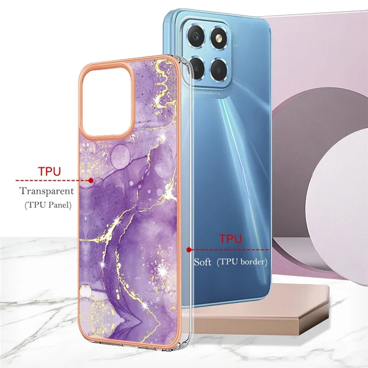 YB IMD Series-2 Für Honor X8 5G Elektroplatierung Handyhülle IMD Marmorstruktur TPU Rückseite - Lila 002