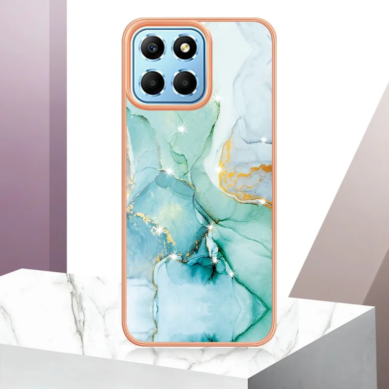 TPU-hoesje voor Honor X8 5G met IMD marmeren patroon en geëlogeerd achterpaneel - Groen 003