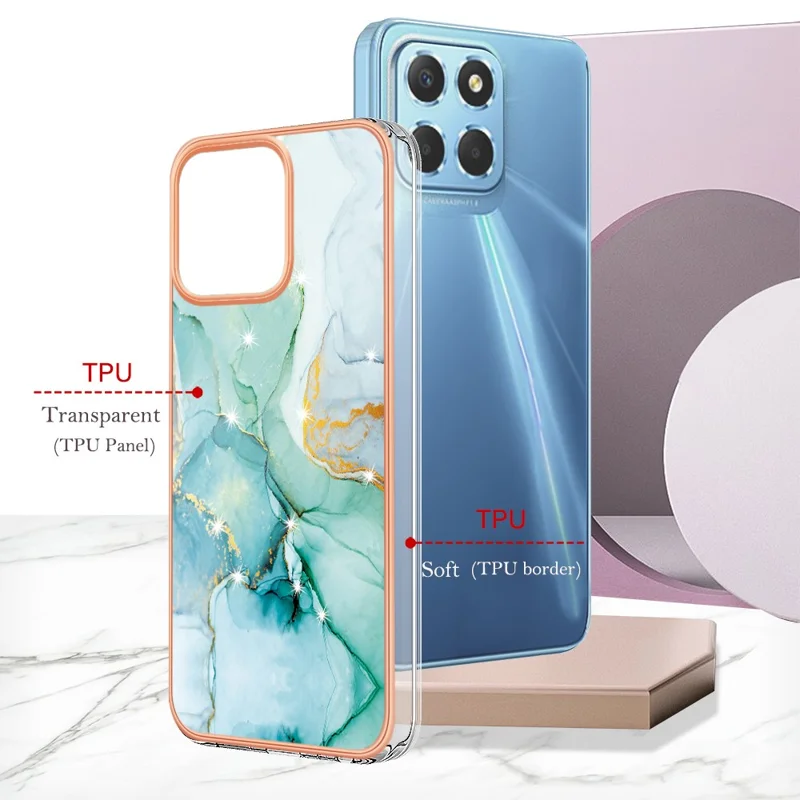 TPU-hoesje voor Honor X8 5G met IMD marmeren patroon en geëlogeerd achterpaneel - Groen 003