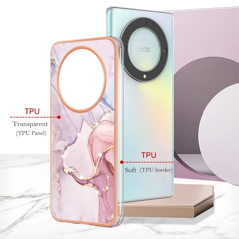 For Honor X9a 5G / Magic5 Lite 5G / X40 5G TPU Case med IMD Marmorstruktur Elektropladeret Bagside - Roséguld 005